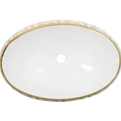 vidaXL Fontanería-Lavabo sobre encimera ovalado cerámica blanco dorado 59x40x15cm