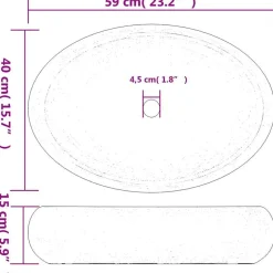 vidaXL Fontanería-Lavabo sobre encimera ovalado cerámica blanco dorado 59x40x15cm