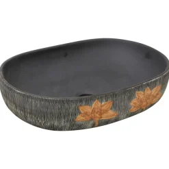 vidaXL Lavabo sobre encimera ovalado cerámica gris y negro 59x40x14 cm Gris y marr&oacute;n Online