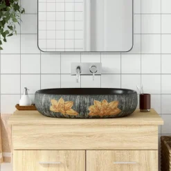vidaXL Lavabo sobre encimera ovalado cerámica gris y negro 59x40x14 cm Gris y marr&oacute;n Online