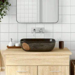 vidaXL Lavabo sobre encimera rectangular cerámica 48x37,5x13,5cm Negro Outlet