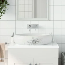 vidaXL Lavabo sobre encimera ovalado cerámica 59x40x15 cm Blanco Clearance
