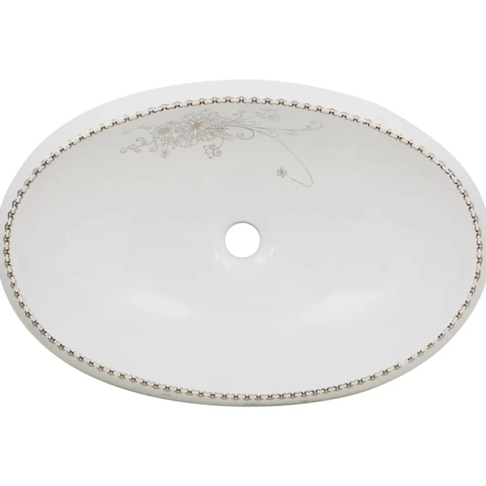 vidaXL Lavabo sobre encimera ovalado cerámica 59x40x15 cm Blanco Clearance