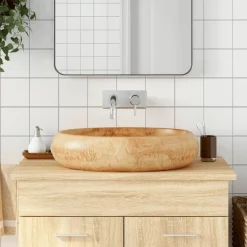 vidaXL Fontanería-Lavabo sobre encimera ovalado cerámica marrón 59x40x15 cm