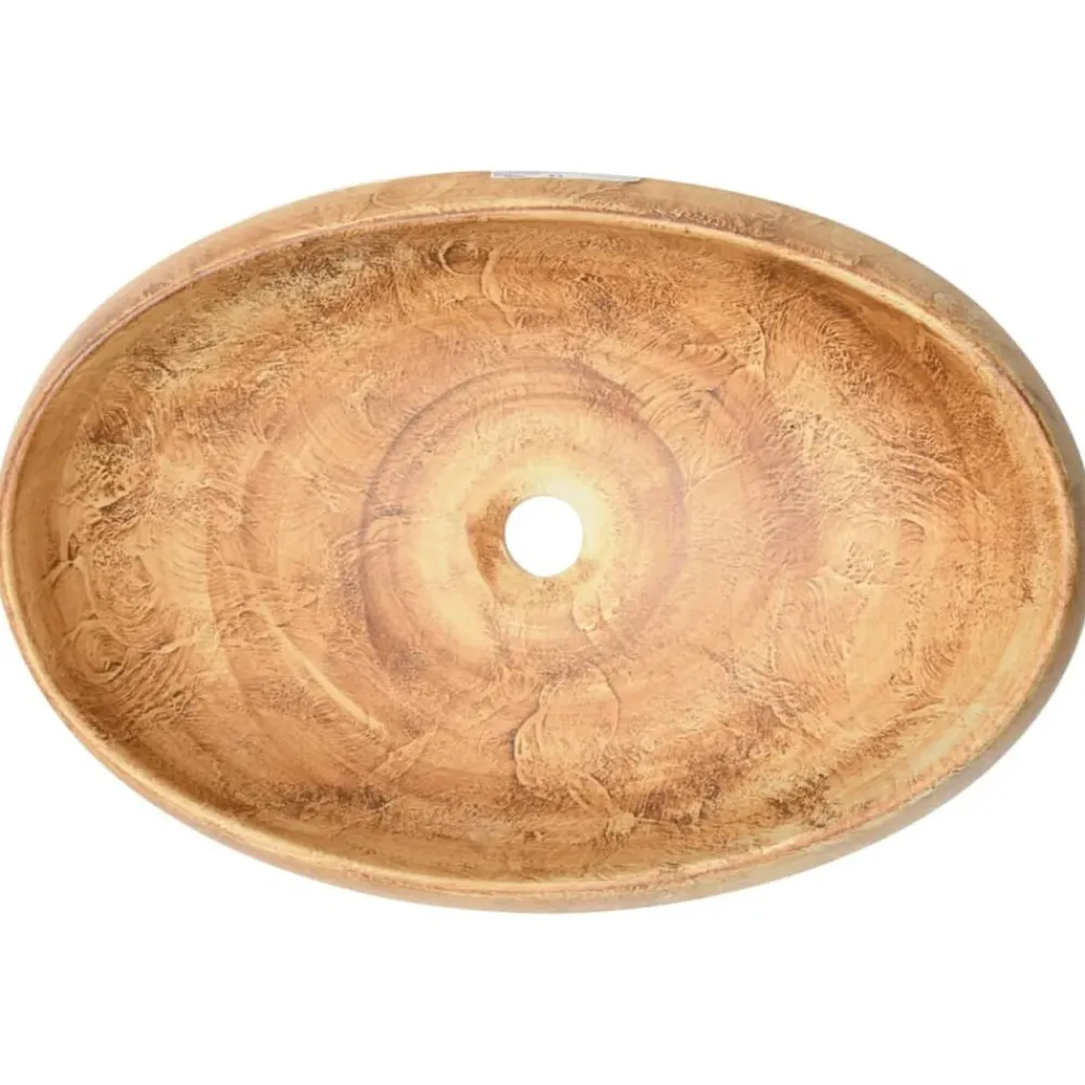 vidaXL Fontanería-Lavabo sobre encimera ovalado cerámica marrón 59x40x15 cm