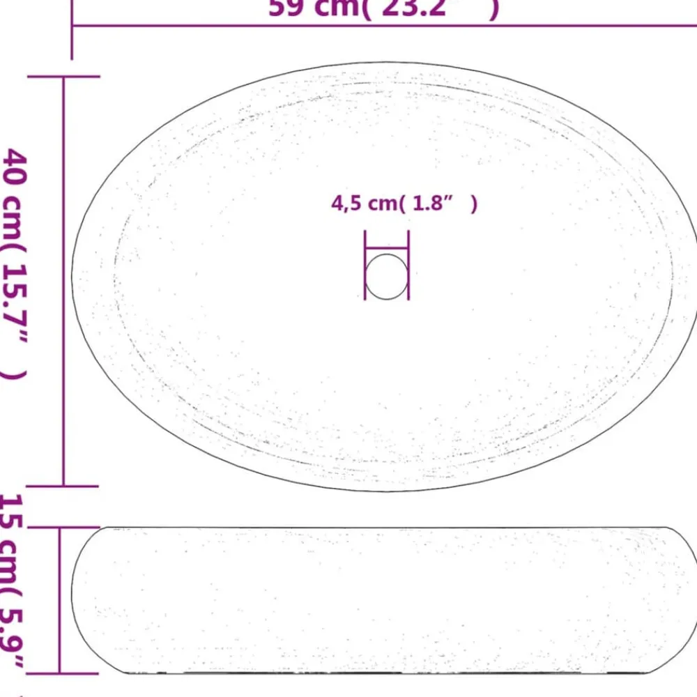 vidaXL Fontanería-Lavabo sobre encimera ovalado cerámica marrón 59x40x15 cm