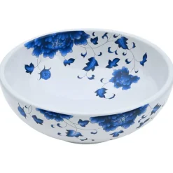 vidaXL Fontanería-Lavabo sobre encimera redondo cerámica blanco y azul Φ41x14 cm