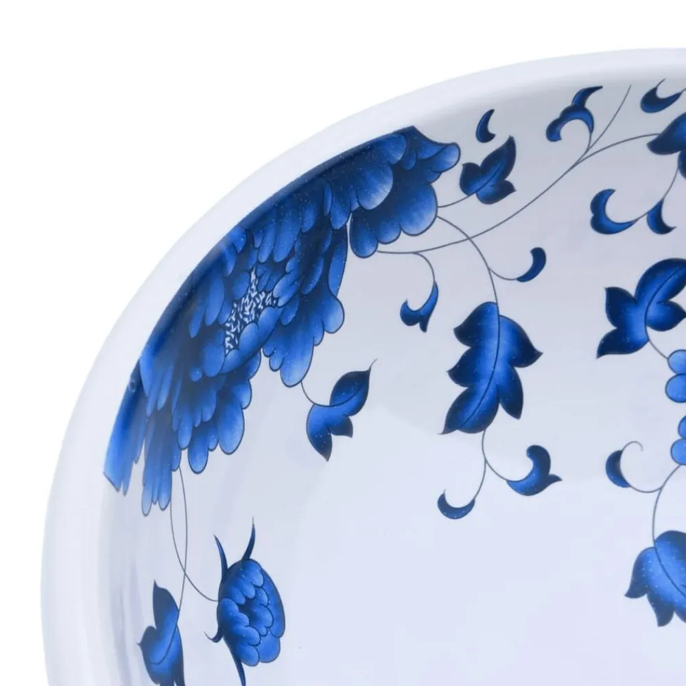 vidaXL Fontanería-Lavabo sobre encimera redondo cerámica blanco y azul Φ41x14 cm