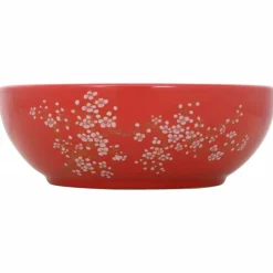 vidaXL Lavabo sobre encimera redondo cerámica Φ41x14 cm Blanco y rojo