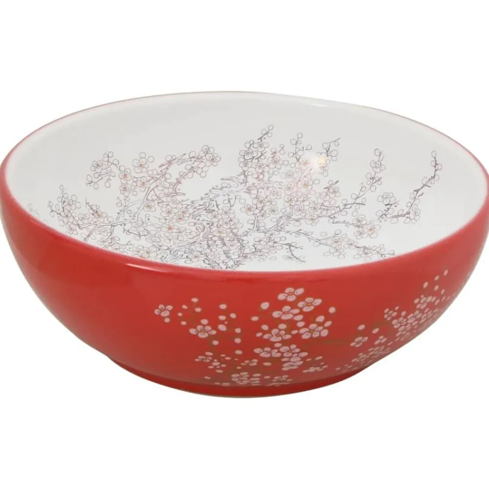 vidaXL Lavabo sobre encimera redondo cerámica Φ41x14 cm Blanco y rojo