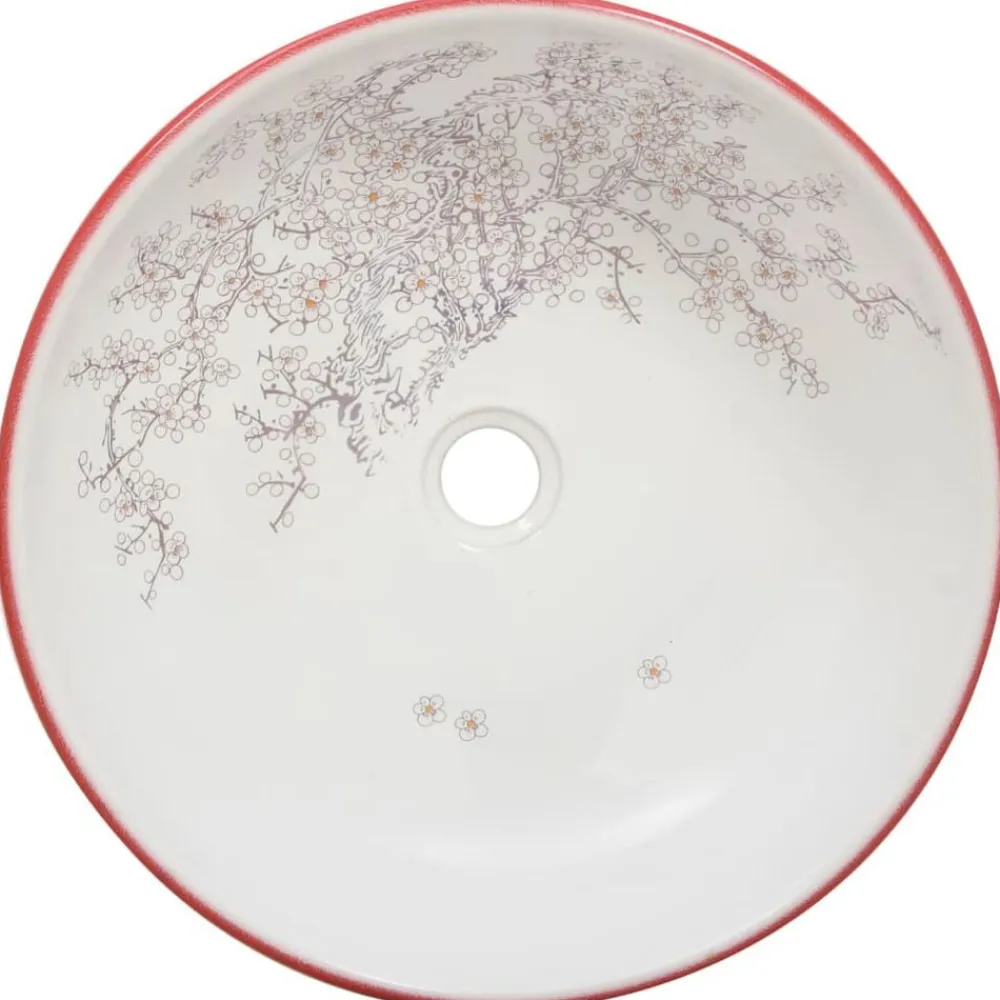 vidaXL Lavabo sobre encimera redondo cerámica Φ41x14 cm Blanco y rojo