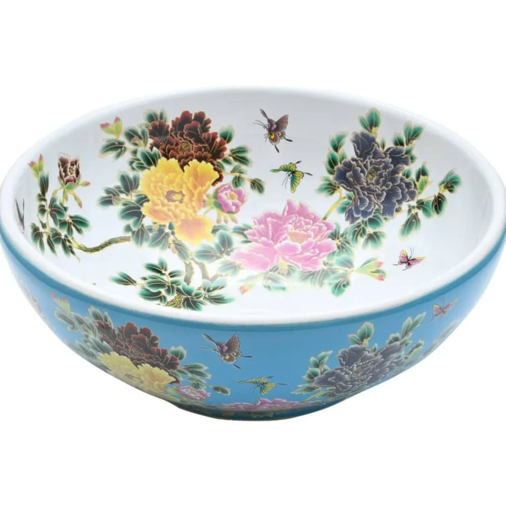 vidaXL Lavabo sobre encimera redondo cerámica multicolor Φ41x14 cm Azul y amarillo Online