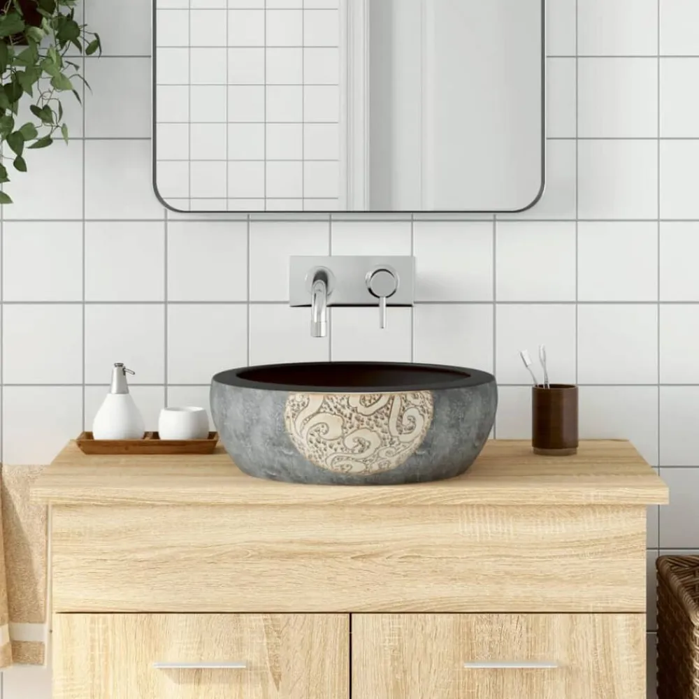 vidaXL Fontanería-Lavabo sobre encimera redondo cerámica marrón y negro Φ41x14 cm