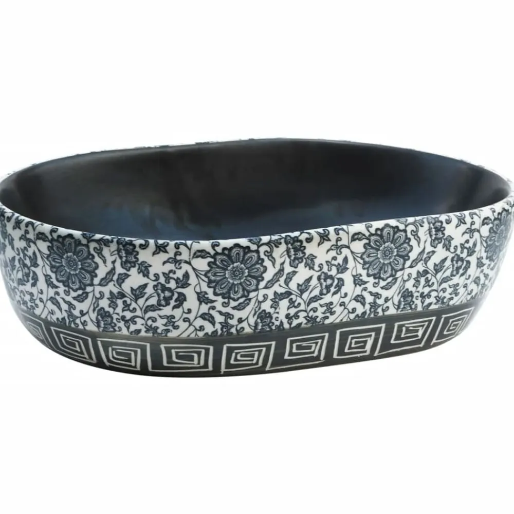 vidaXL Lavabo sobre encimera ovalado cerámica 47x33x13 cm Negro y azul