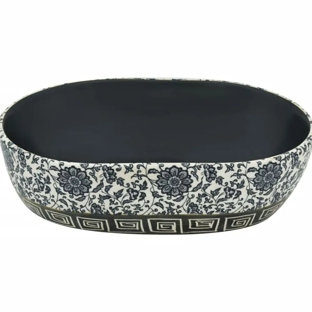 vidaXL Lavabo sobre encimera ovalado cerámica 47x33x13 cm Negro y azul