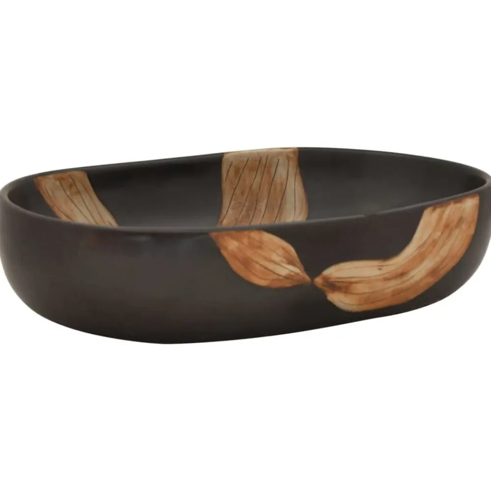 vidaXL Lavabo sobre encimera ovalado cerámica negro 59x40x14 cm Negro y marrón Hot