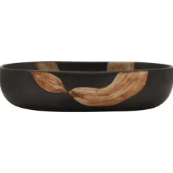 vidaXL Lavabo sobre encimera ovalado cerámica negro 59x40x14 cm Negro y marrón Hot