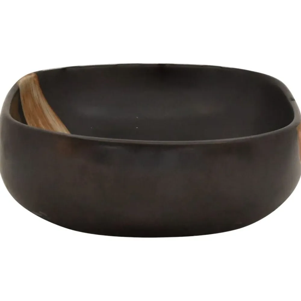 vidaXL Lavabo sobre encimera ovalado cerámica negro 59x40x14 cm Negro y marrón Hot
