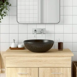 vidaXL Lavabo sobre encimera redondo cerámica Φ41x14 cm Negro Hot