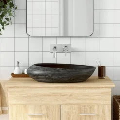 vidaXL Lavabo sobre encimera ovalado cerámica 59x40x14 cm Gris y negro New