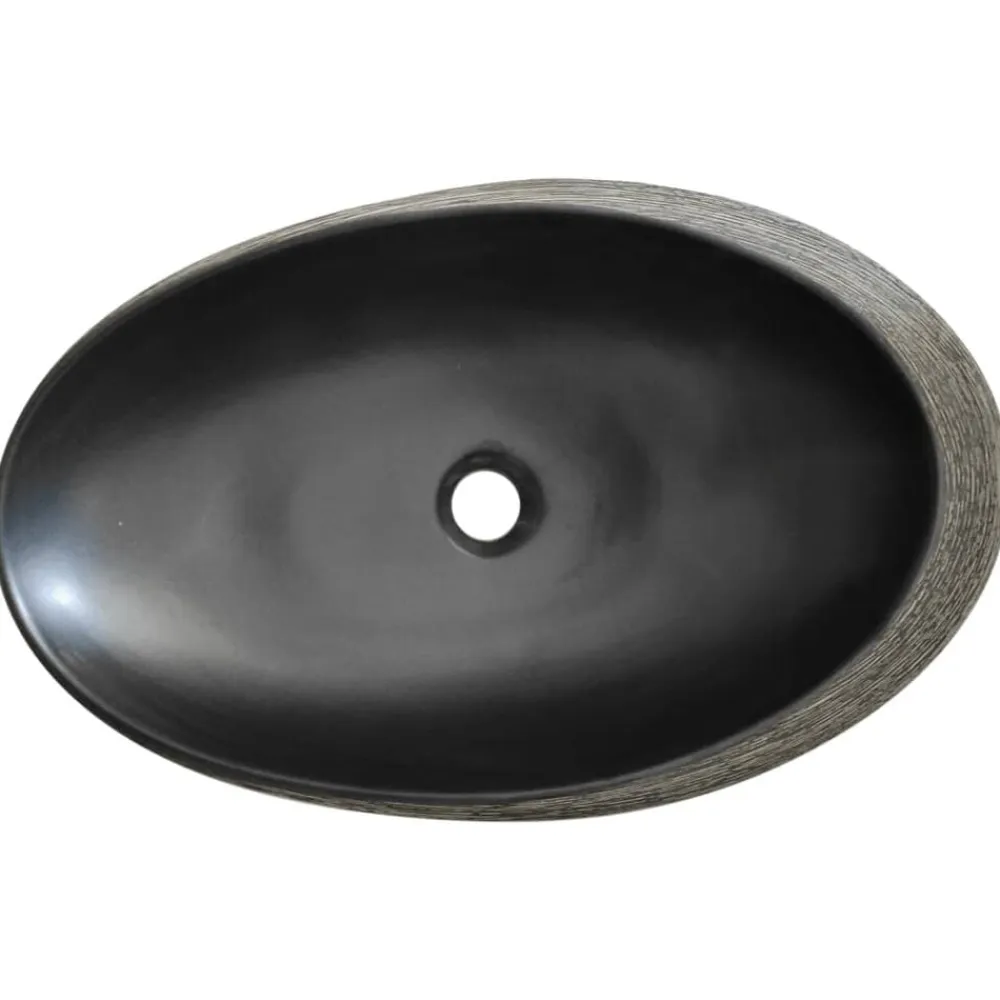 vidaXL Lavabo sobre encimera ovalado cerámica 59x40x14 cm Gris y negro New