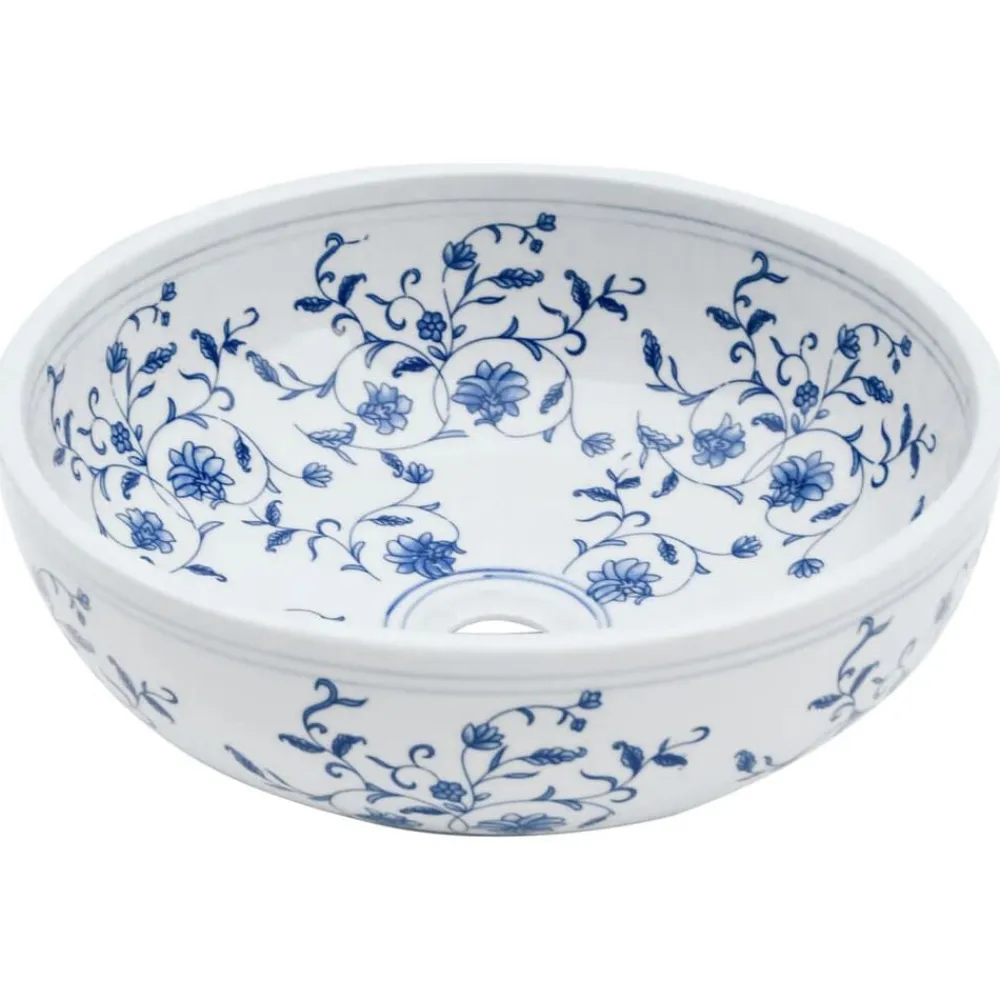 vidaXL Lavabo sobre encimera redondo cerámica Φ41x14 cm Blanco y azul Best