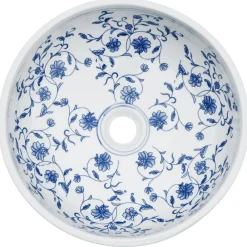 vidaXL Lavabo sobre encimera redondo cerámica Φ41x14 cm Blanco y azul Best