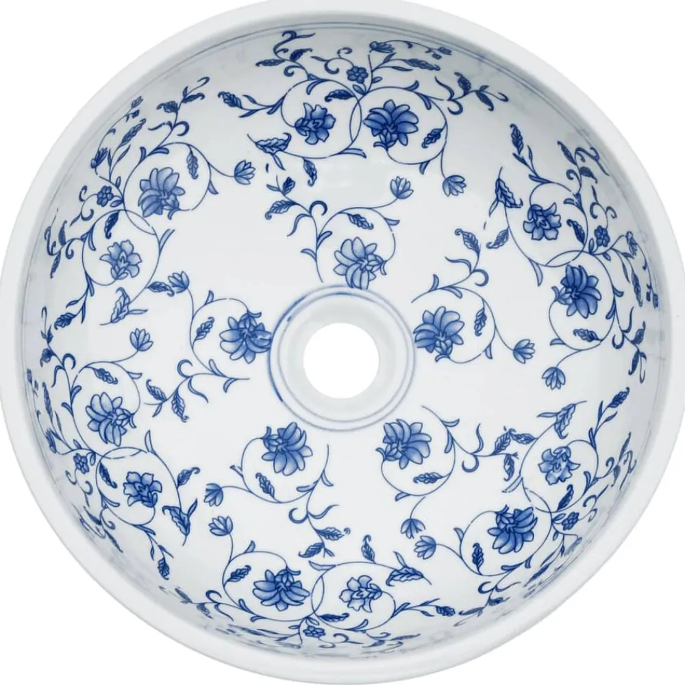 vidaXL Lavabo sobre encimera redondo cerámica Φ41x14 cm Blanco y azul Best