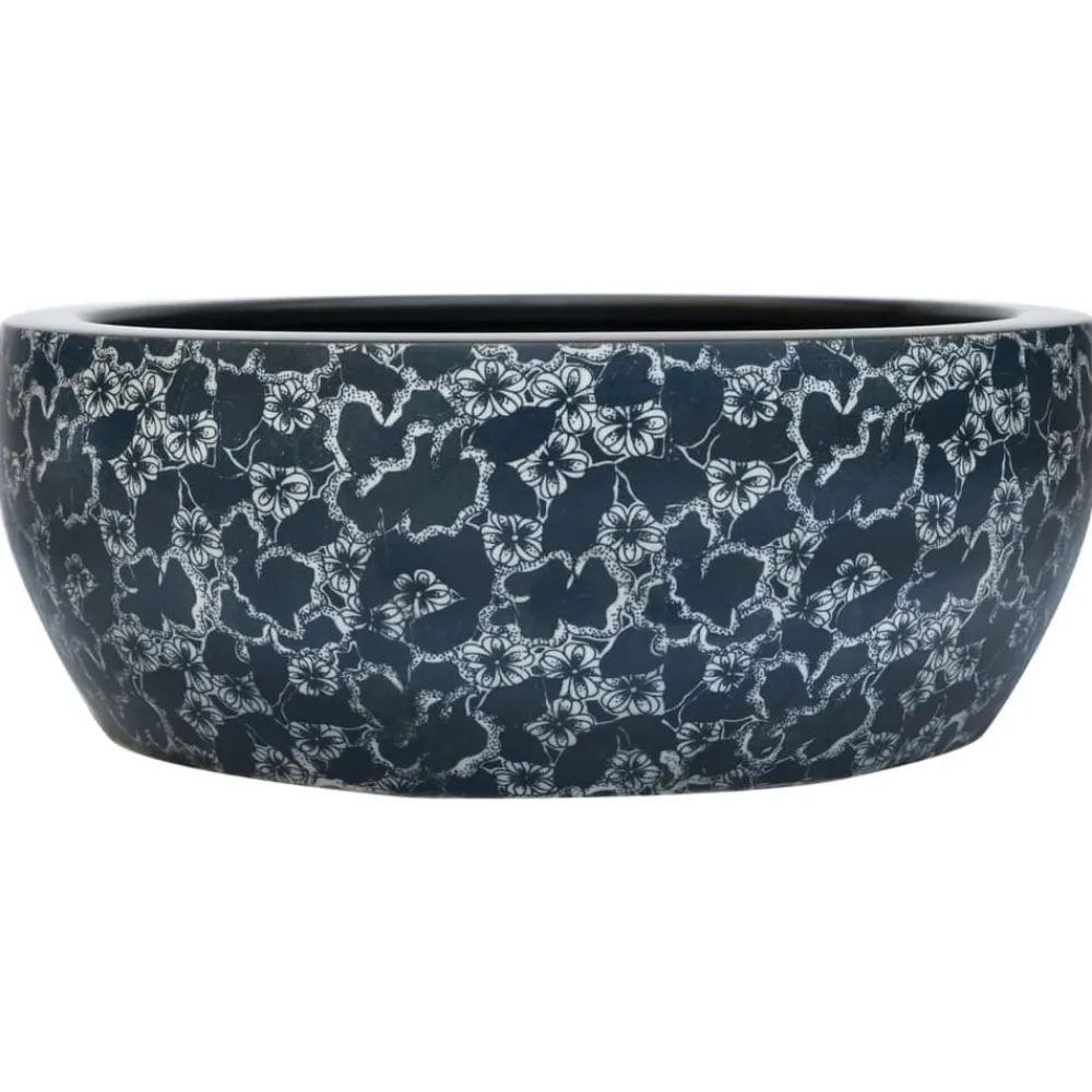 vidaXL Fontanería-Lavabo sobre encimera redondo cerámica negro y azul Φ41x14 cm