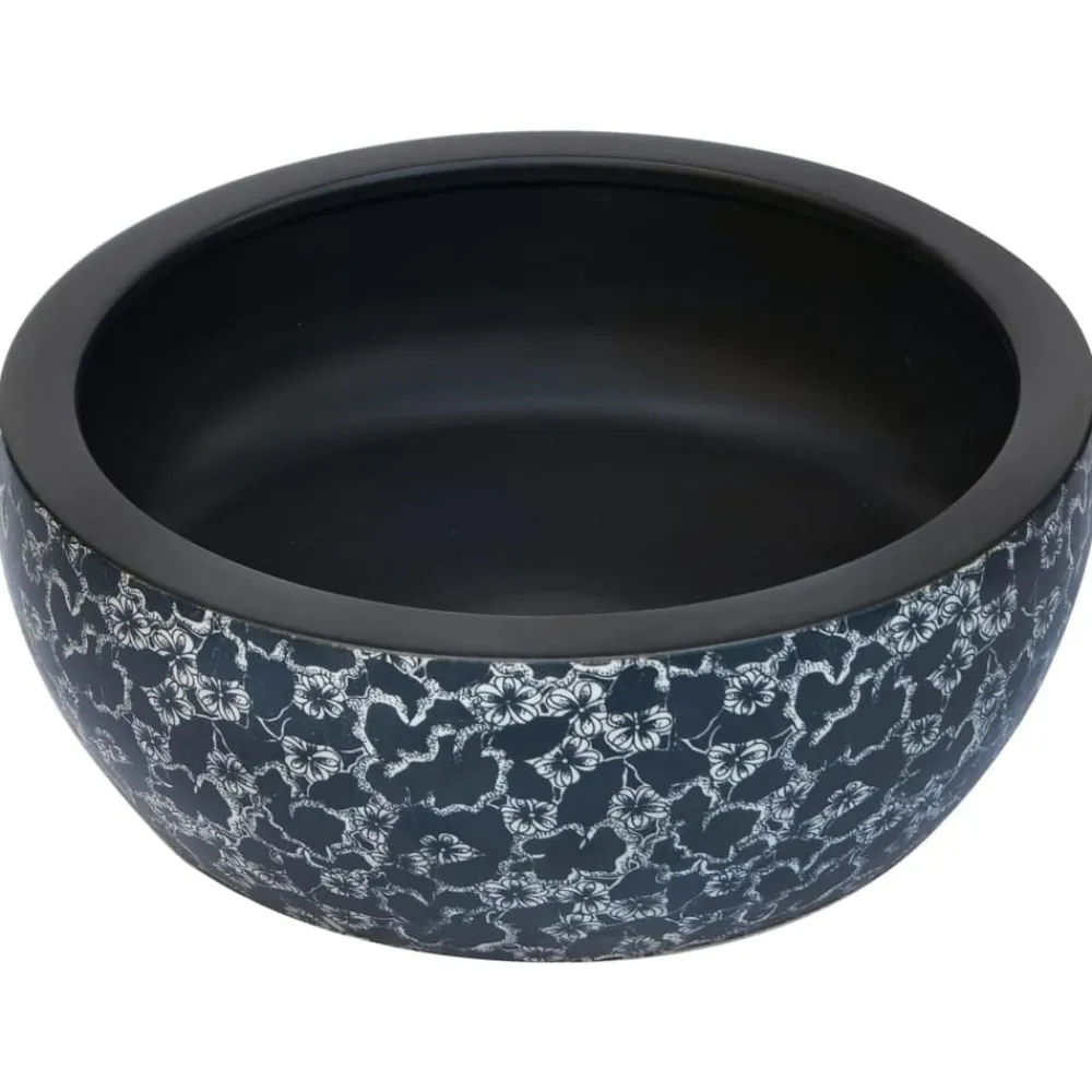 vidaXL Fontanería-Lavabo sobre encimera redondo cerámica negro y azul Φ41x14 cm