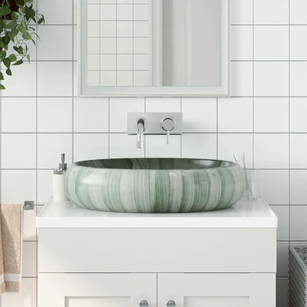 vidaXL Fontanería-Lavabo sobre encimera ovalado cerámica 59x40x15 cm