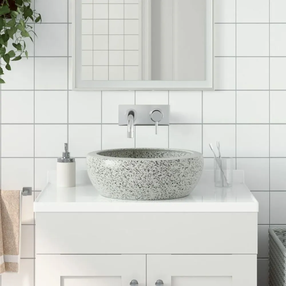 vidaXL Lavabo sobre encimera redondo cerámica Φ41x14 cm Gris