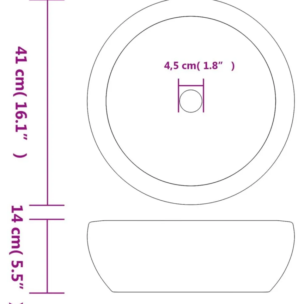 vidaXL Lavabo sobre encimera redondo cerámica Φ41x14 cm Gris