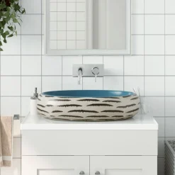 vidaXL Fontanería-Lavabo sobre encimera ovalado cerámica multicolor 59x40x15 cm