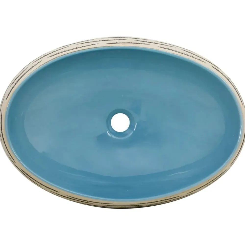vidaXL Fontanería-Lavabo sobre encimera ovalado cerámica multicolor 59x40x15 cm