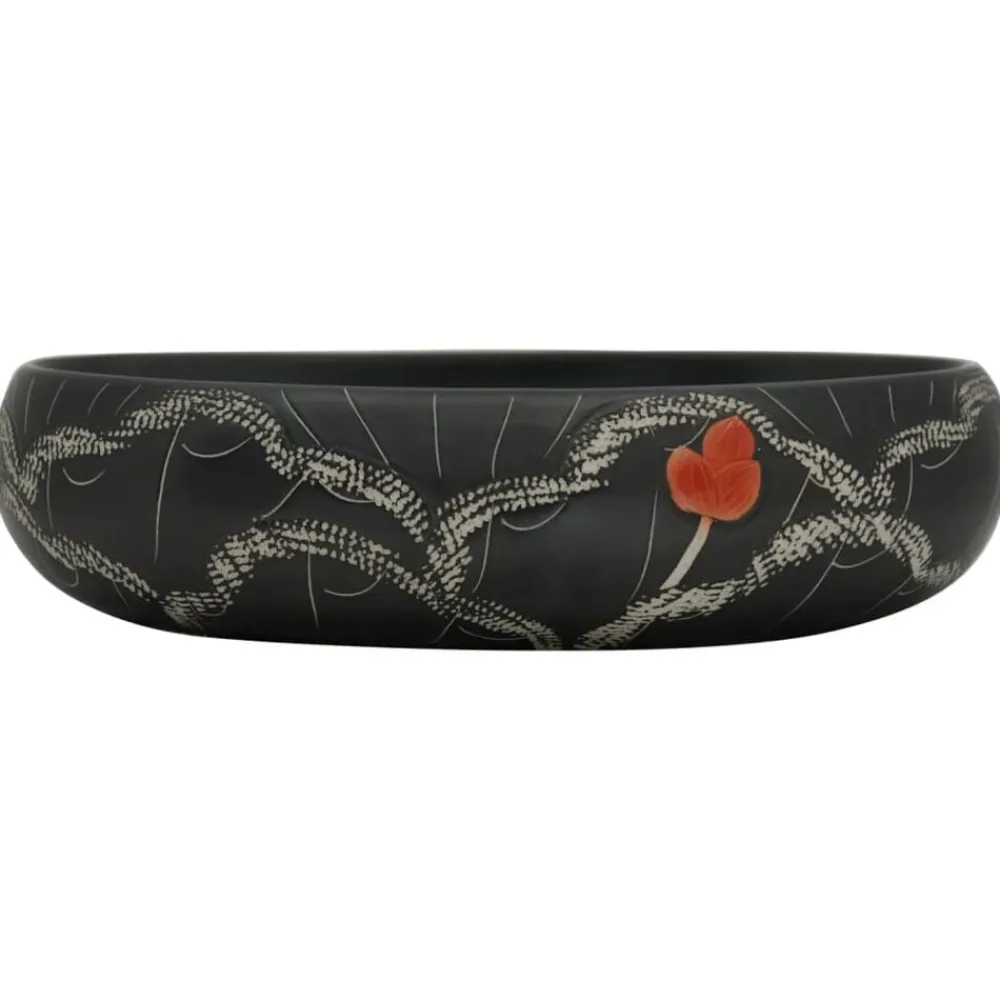 vidaXL Fontanería-Lavabo sobre encimera ovalado cerámica negro 59x40x15 cm