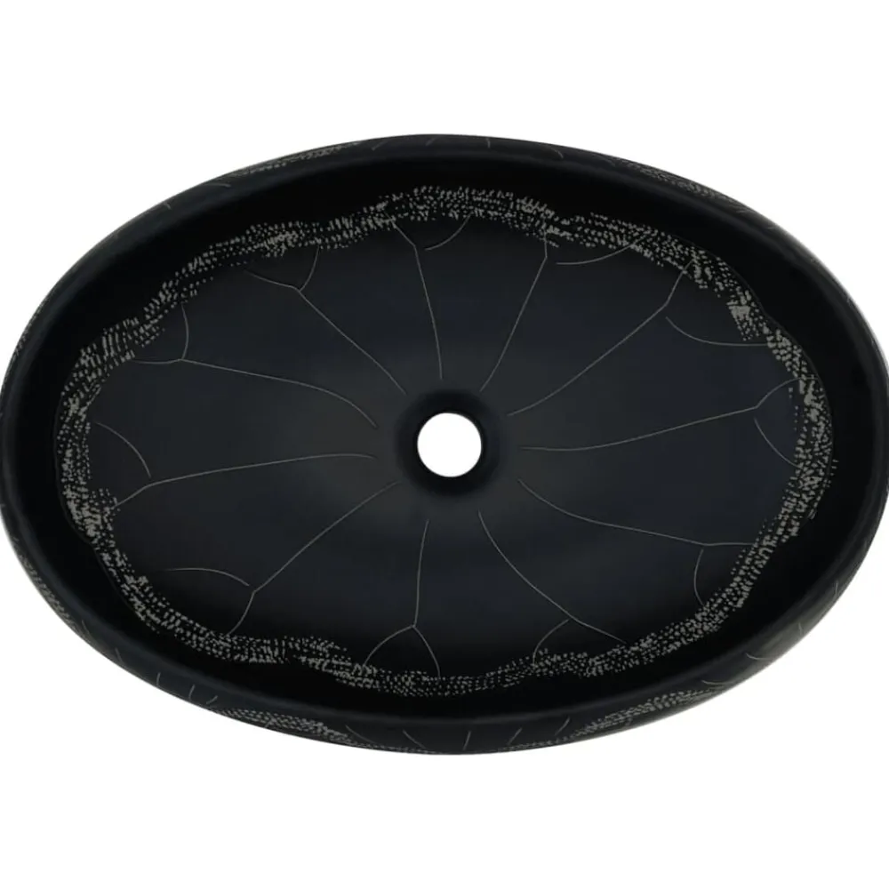 vidaXL Fontanería-Lavabo sobre encimera ovalado cerámica negro 59x40x15 cm