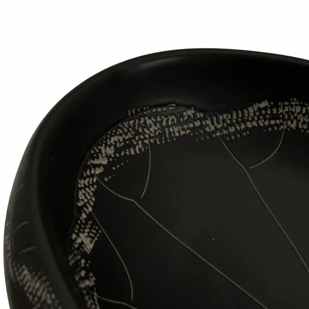 vidaXL Fontanería-Lavabo sobre encimera ovalado cerámica negro 59x40x15 cm