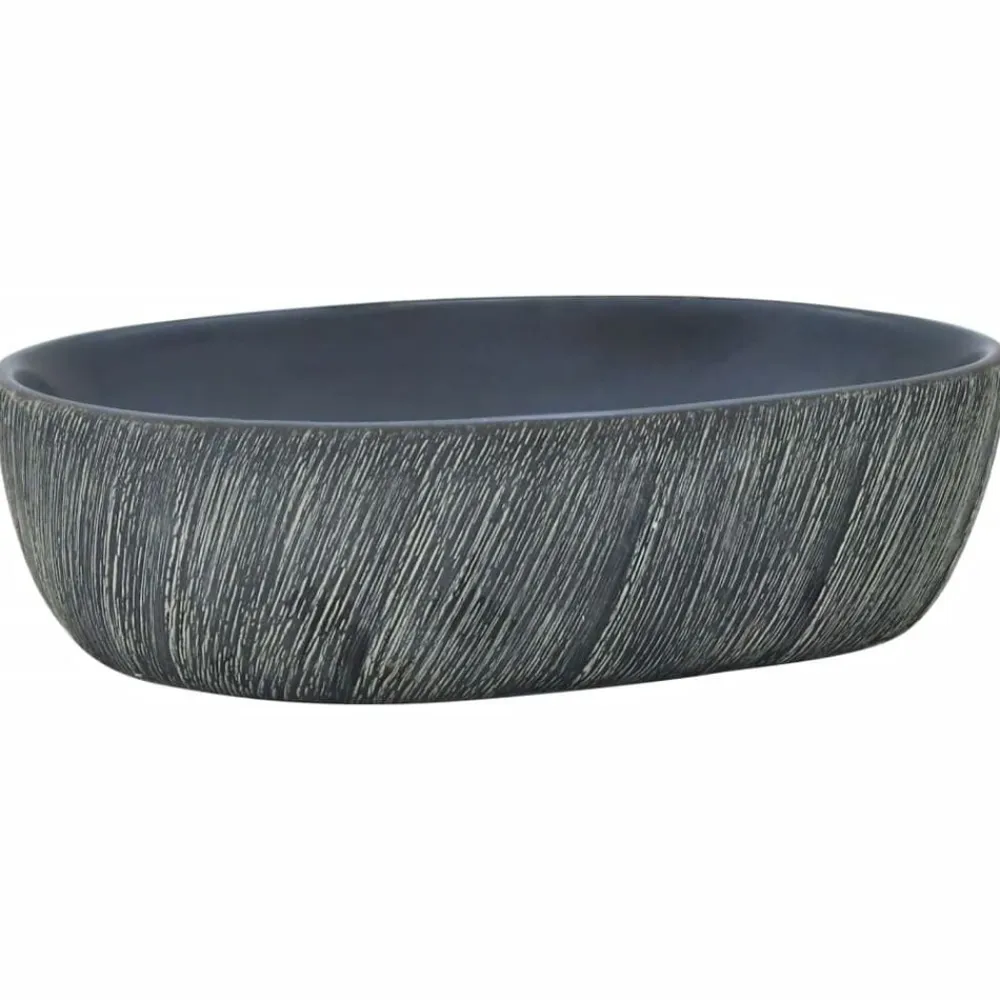 vidaXL Lavabo sobre encimera ovalado cerámica 47x33x13 cm Negro y gris Discount