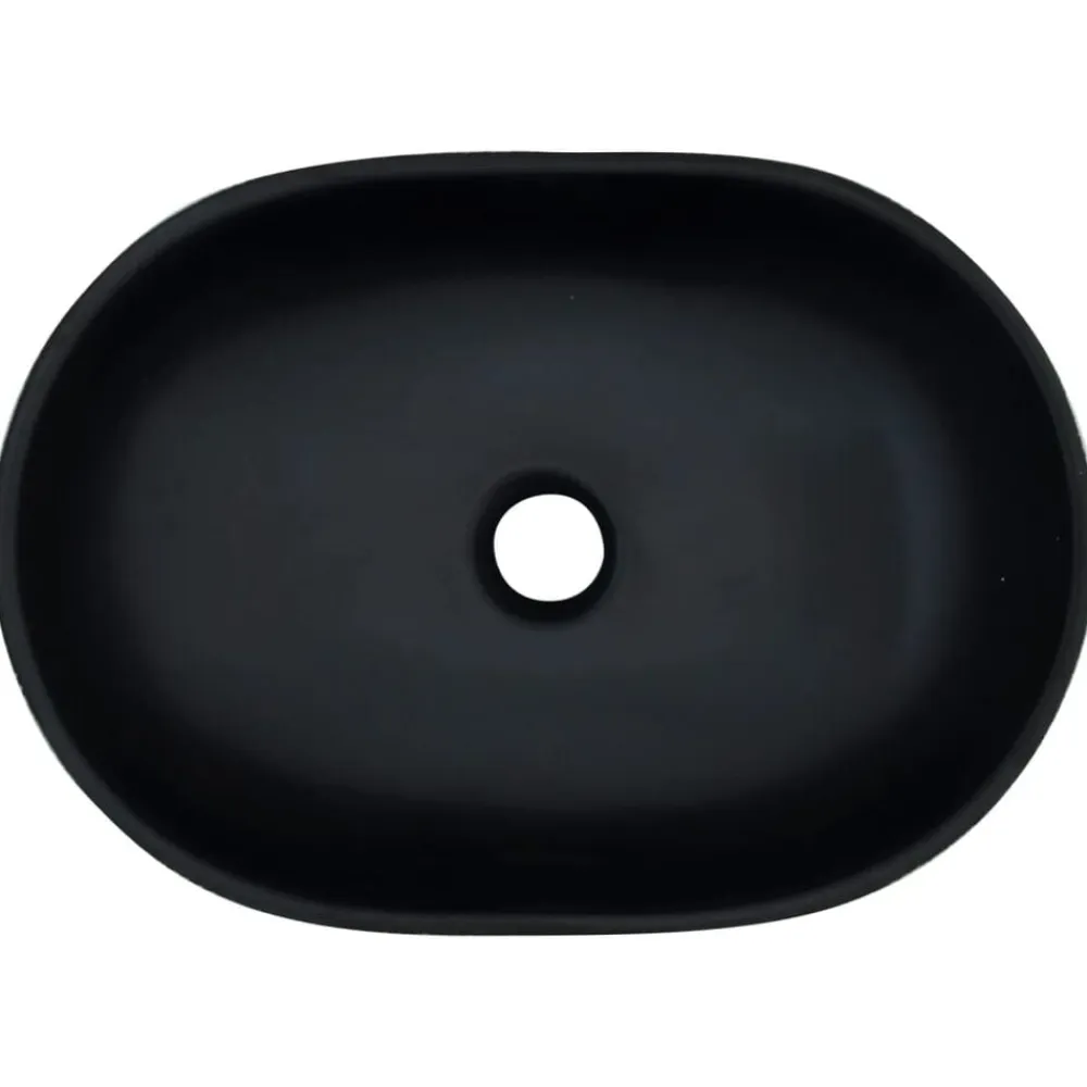 vidaXL Lavabo sobre encimera ovalado cerámica 47x33x13 cm Negro y gris Discount