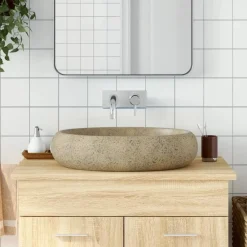 vidaXL Lavabo sobre encimera ovalado cerámica 59x40x15 cm Arena