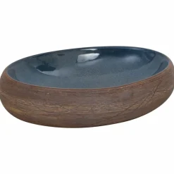 vidaXL Fontanería-Lavabo sobre encimera ovalado cerámica marrón y azul 59x40x15cm