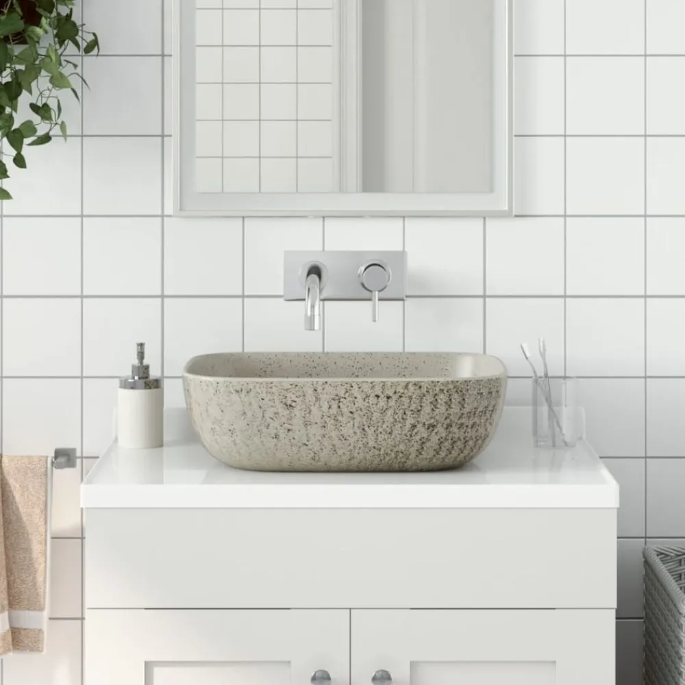vidaXL Lavabo sobre encimera rectangular cerámica 48x37,5x13,5 cm Gris Outlet