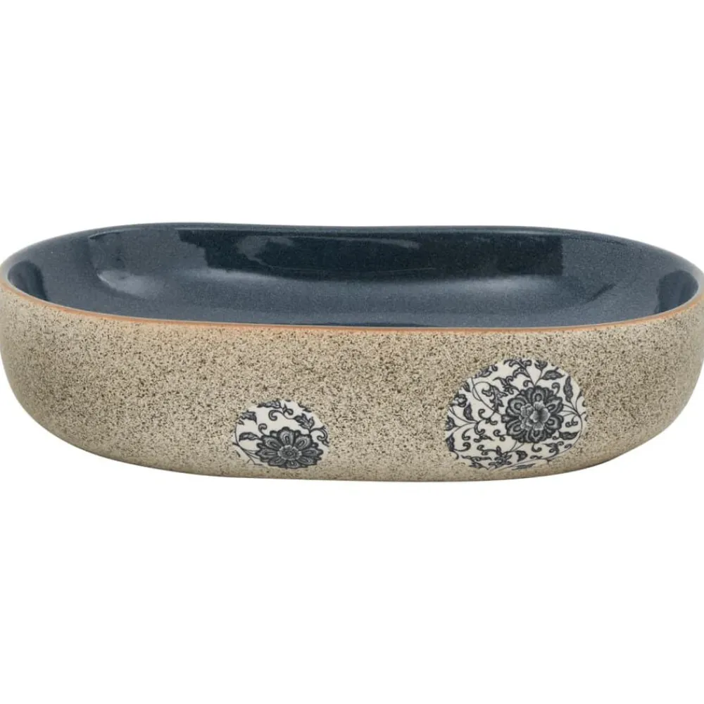 vidaXL Lavabo sobre encimera ovalado arena y azul cerámica 59x40x14 cm Azul oscuro Outlet