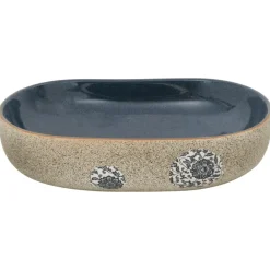 vidaXL Lavabo sobre encimera ovalado arena y azul cerámica 59x40x14 cm Azul oscuro Outlet