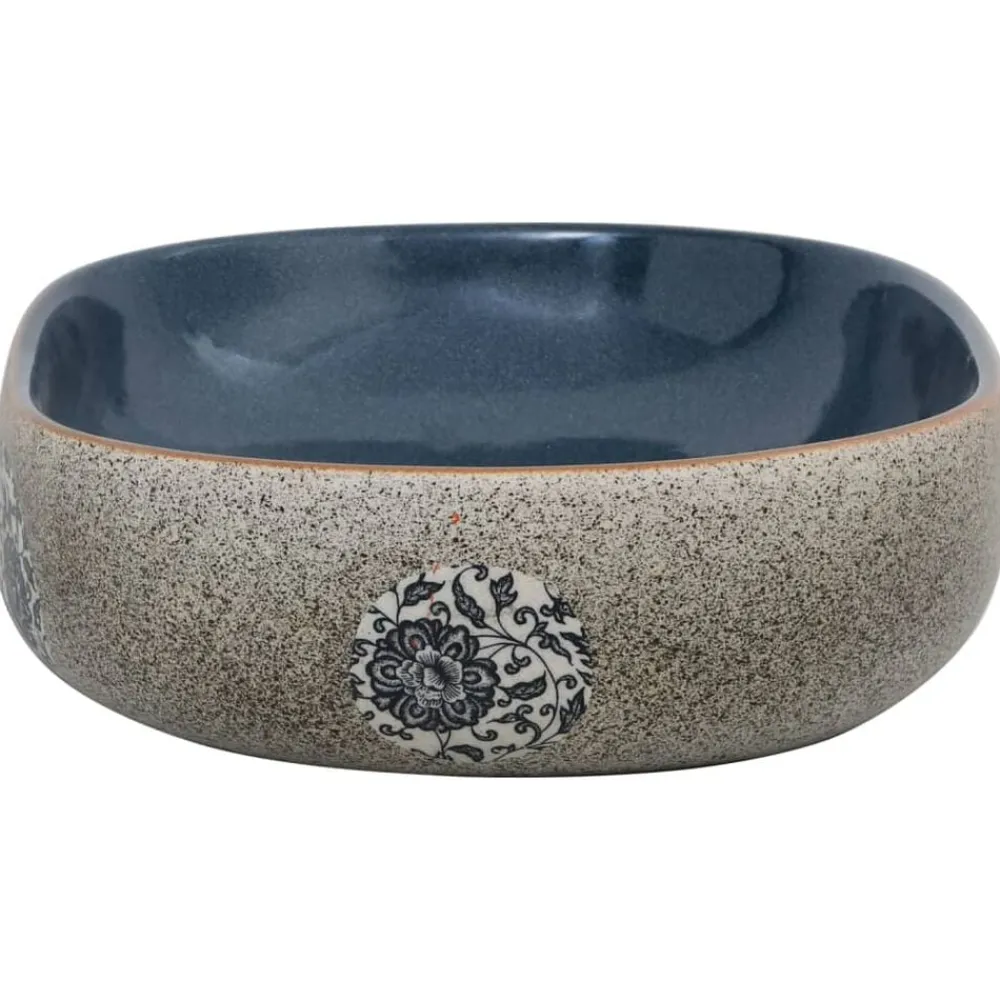 vidaXL Lavabo sobre encimera ovalado arena y azul cerámica 59x40x14 cm Azul oscuro Outlet