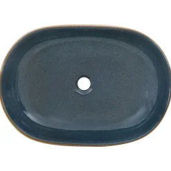 vidaXL Lavabo sobre encimera ovalado arena y azul cerámica 59x40x14 cm Azul oscuro Outlet