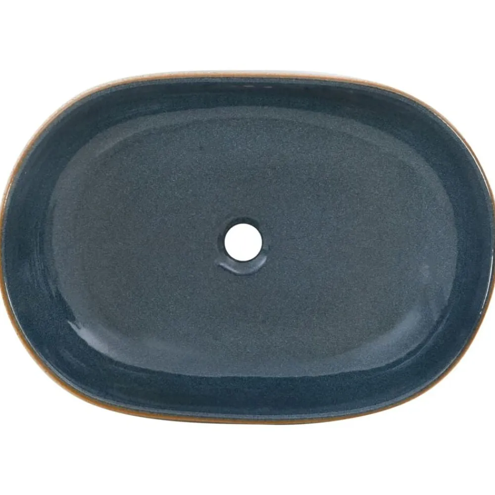 vidaXL Lavabo sobre encimera ovalado arena y azul cerámica 59x40x14 cm Azul oscuro Outlet