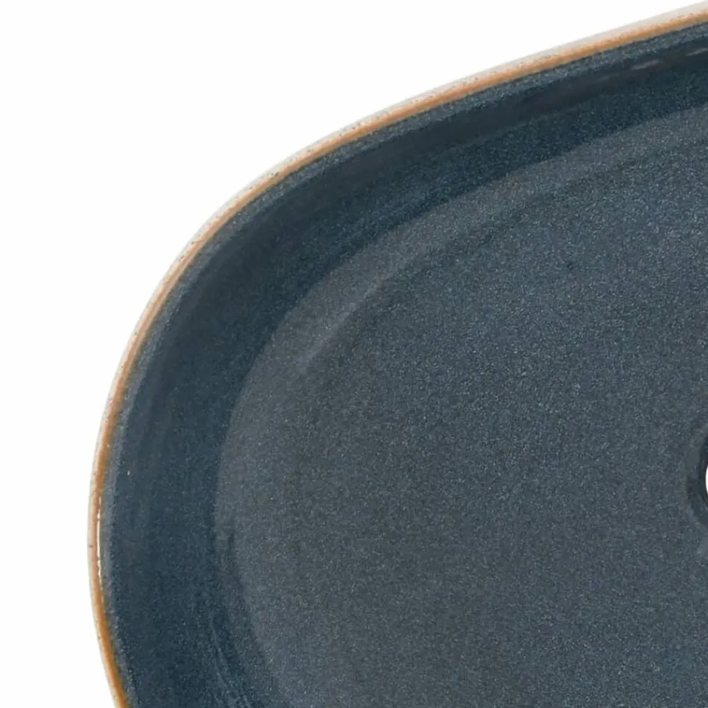 vidaXL Lavabo sobre encimera ovalado arena y azul cerámica 59x40x14 cm Azul oscuro Outlet