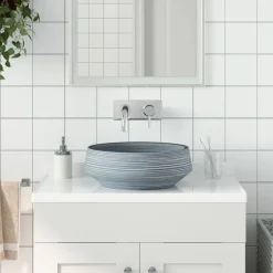 vidaXL Fontanería-Lavabo sobre encimera redondo cerámica gris Φ41x14 cm